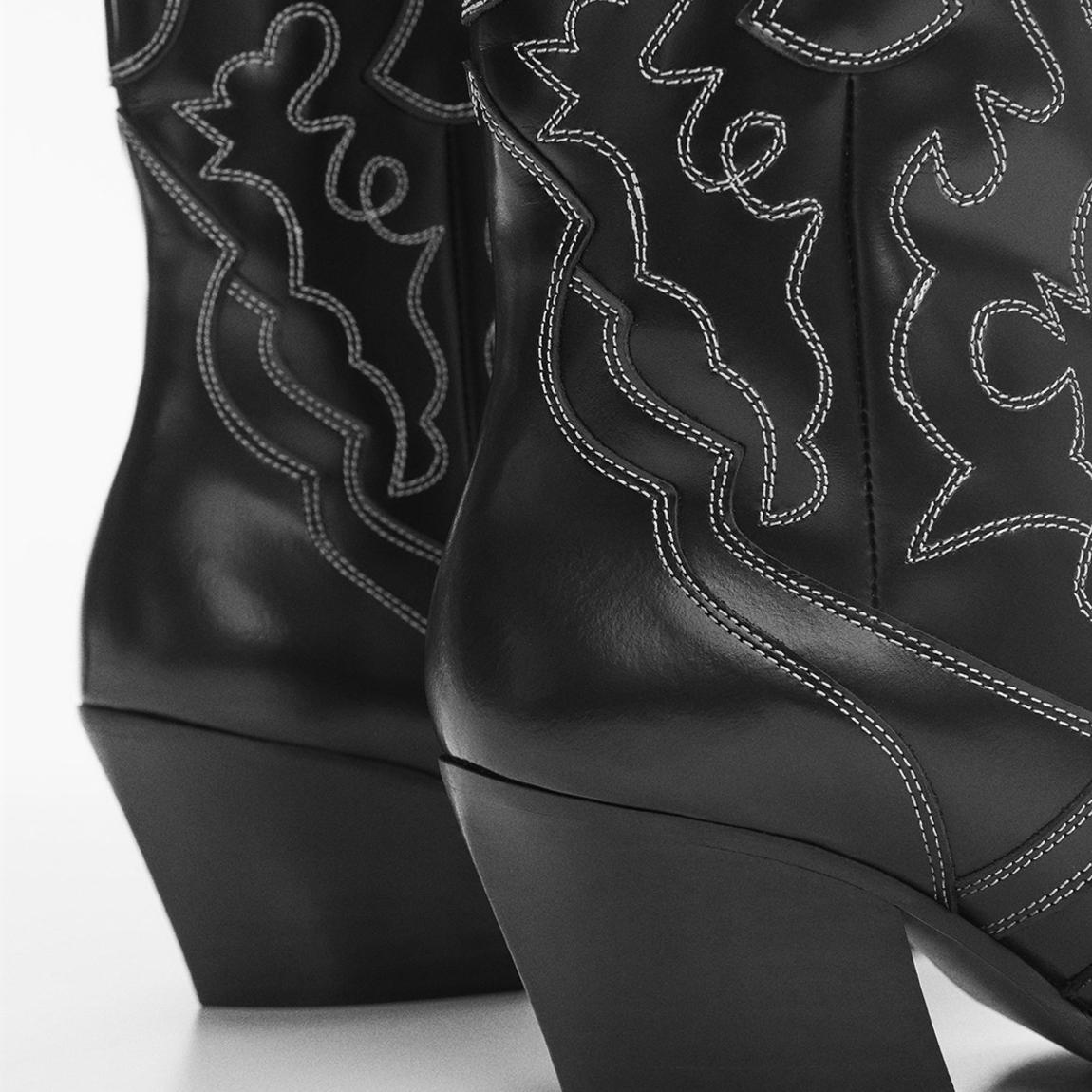 Black Leather Cowboy Ankle Boots With Seams main product photo