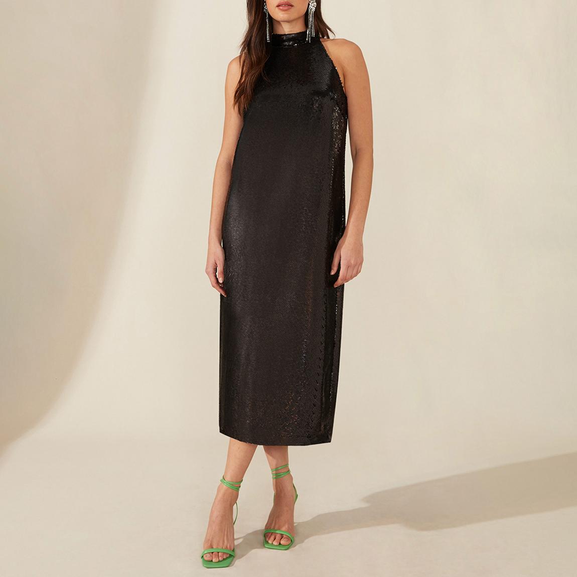 Black Sequin Halter Midi Dress main product photo