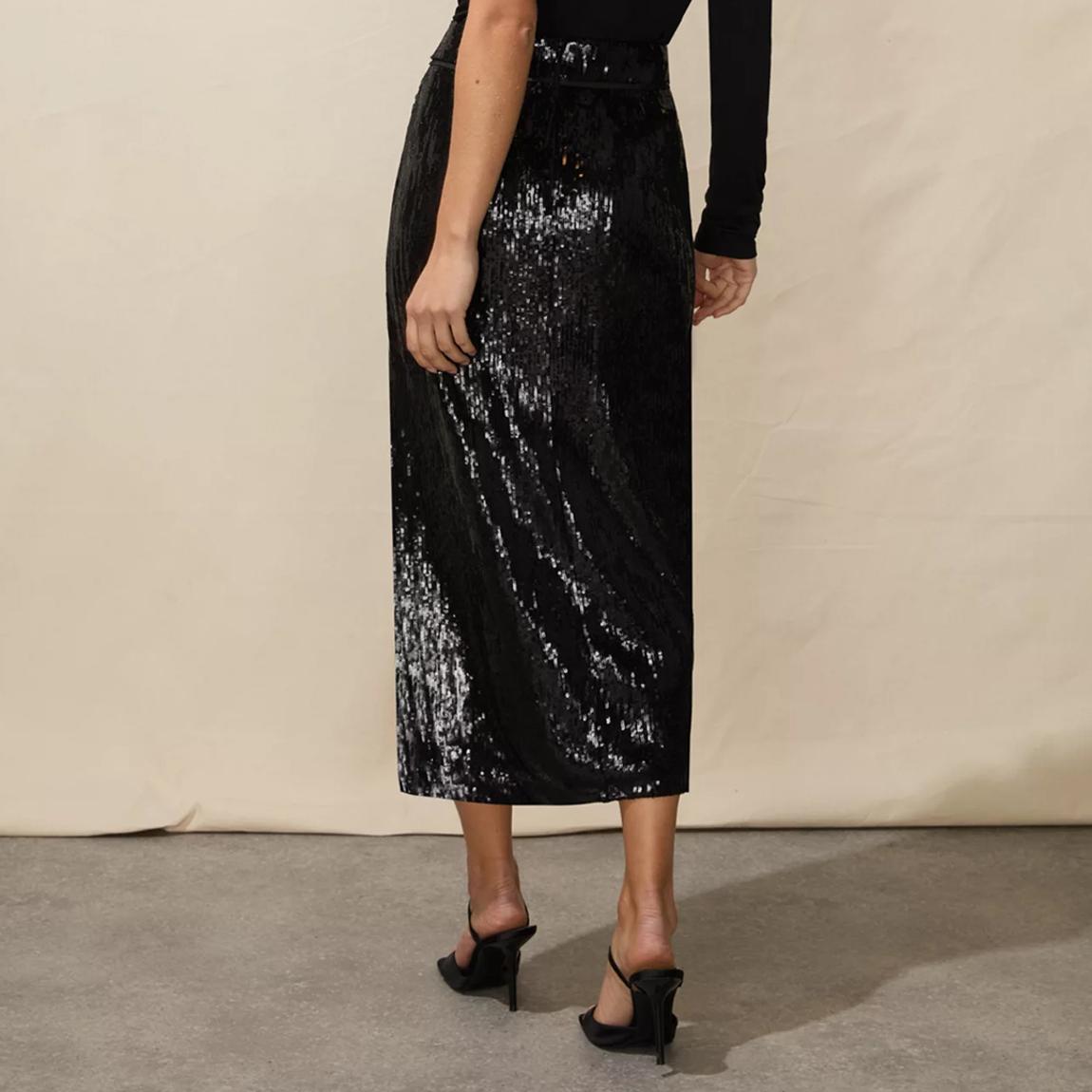 Black Sequin Split Front Skirt main product photo