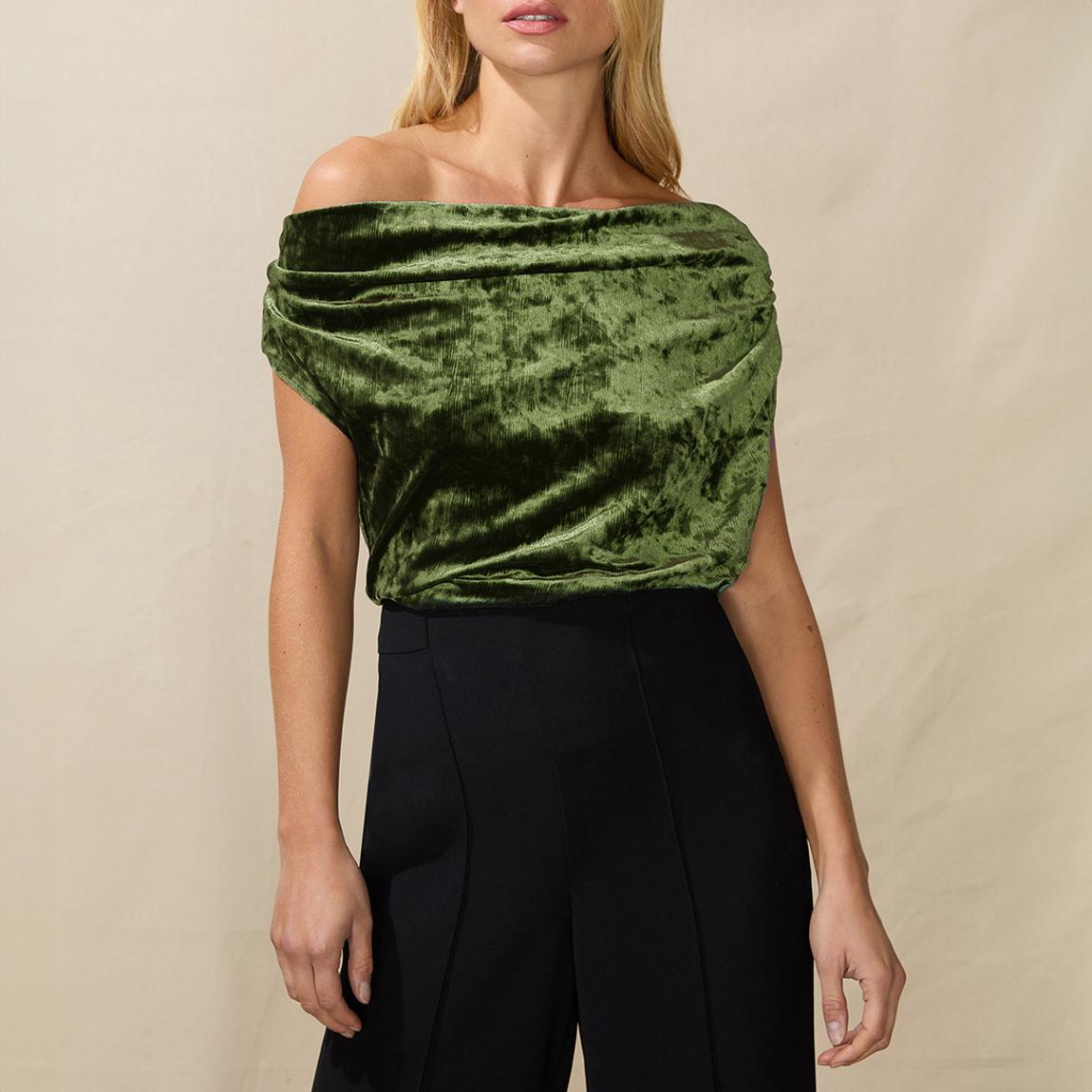Green Ripple Velvet Bardot Top main product photo