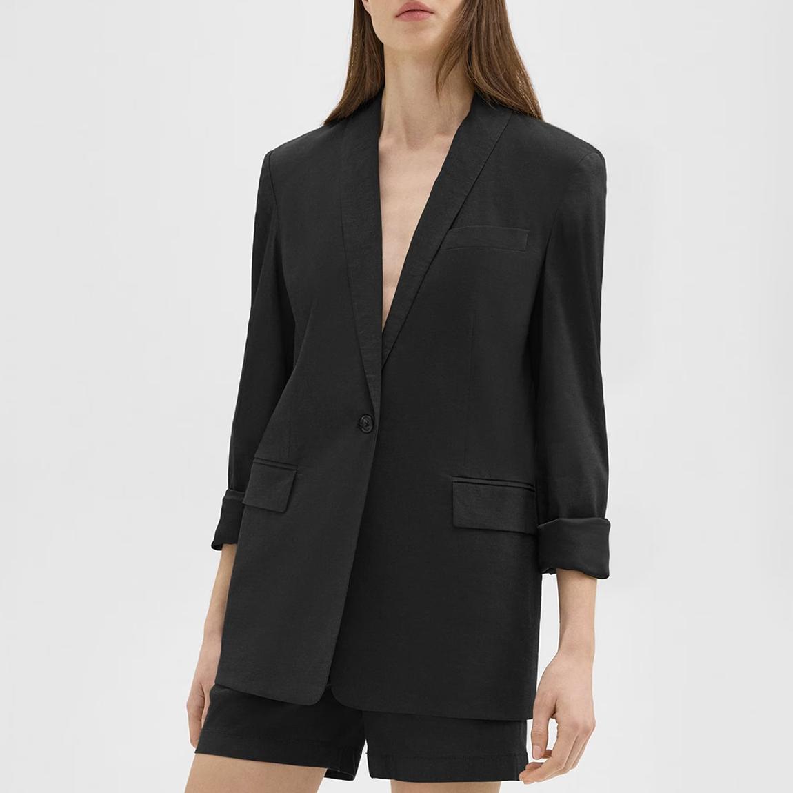 Black Rolled Sleeve Buttoned Blazer main product photo