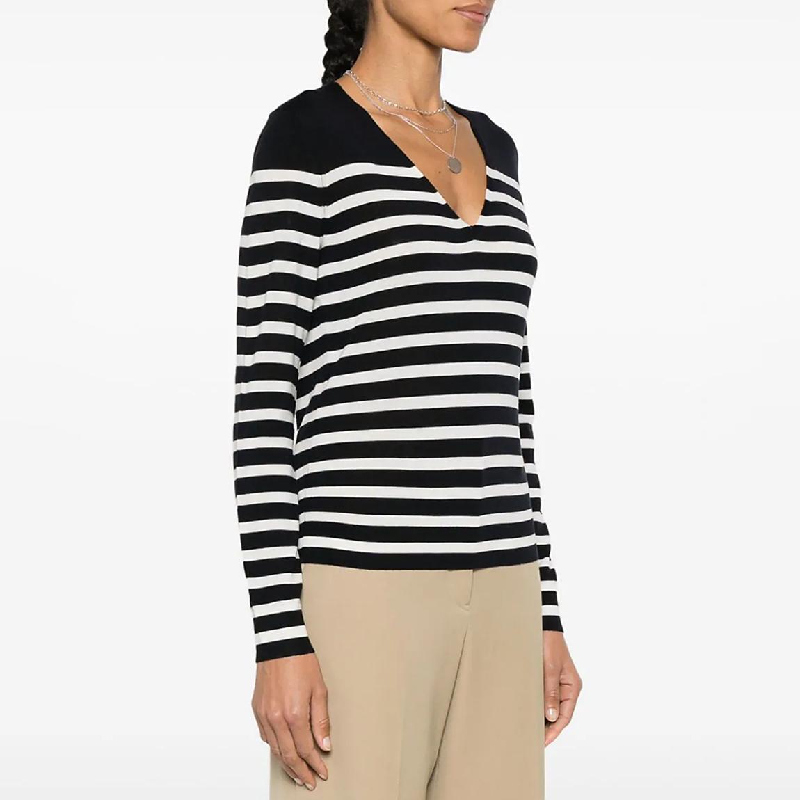 Navy Stripe V-Neck Wool Blend Jumper main product photo