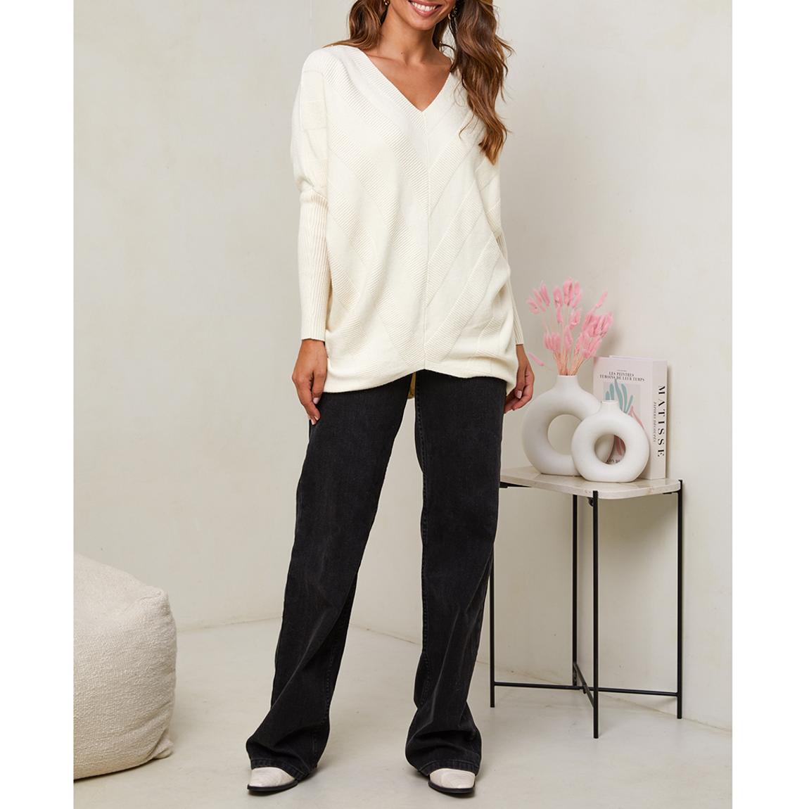 Beige Cashmere Blend Oversized V-Neck Jumper main product photo