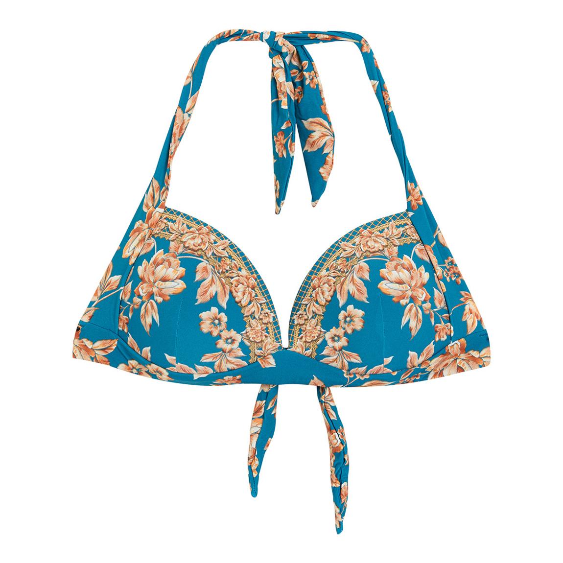 Teal Floral Enchantment Moulded Bikini Top main product photo