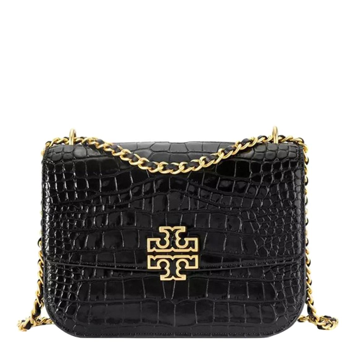 Tory Burch Black Britten Embossed Small Adjustable Shoulder Bag