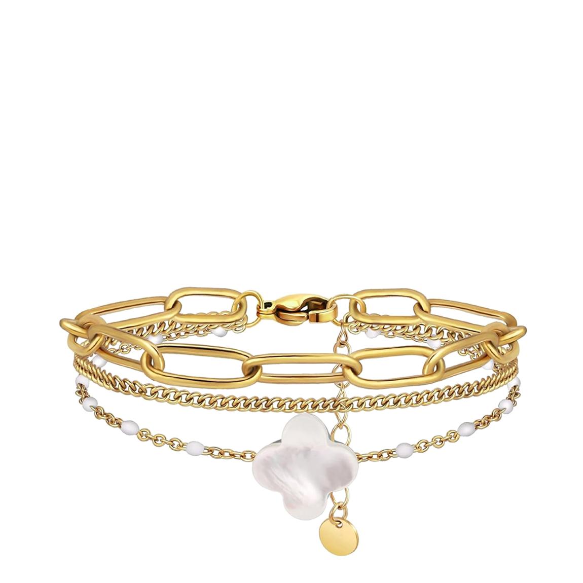 18K Gold White Mother Of Pearl Motif Layer Bracelet main product photo