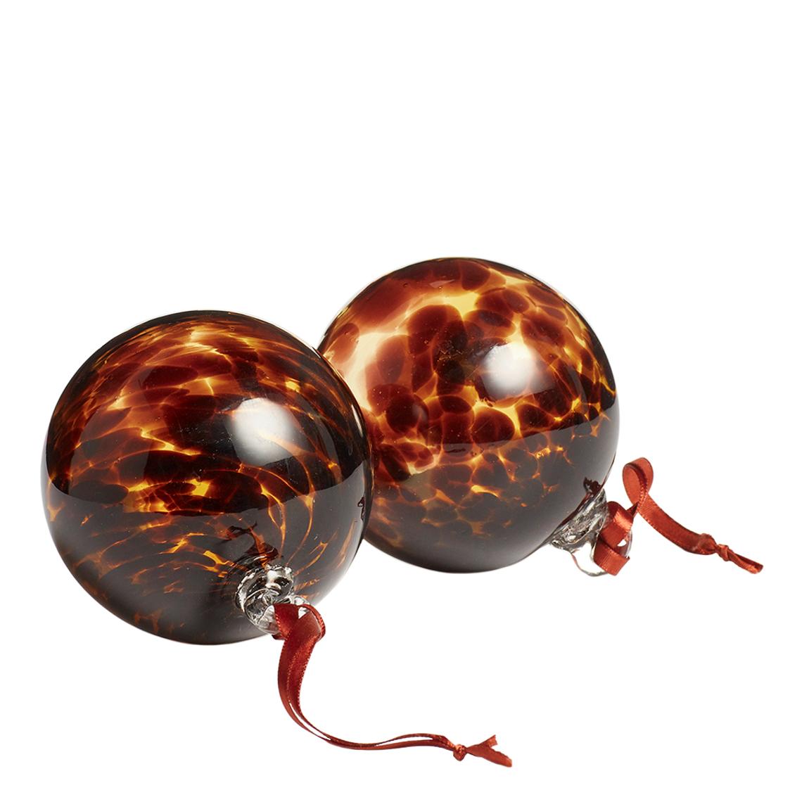 Set Of Two Glass Bauble Tree Decorations, Tortoiseshell main product photo