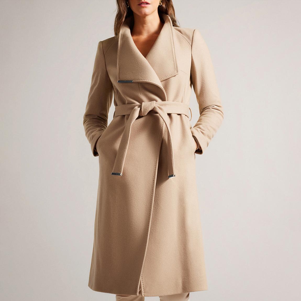 TED BAKER Aラインコート ピンクベージュ Ted Baker ROSE-Midi Length Belted Wool W - BrandAlley