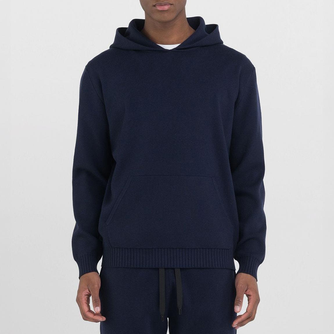 Navy Cotton Knit Hoodie main product photo