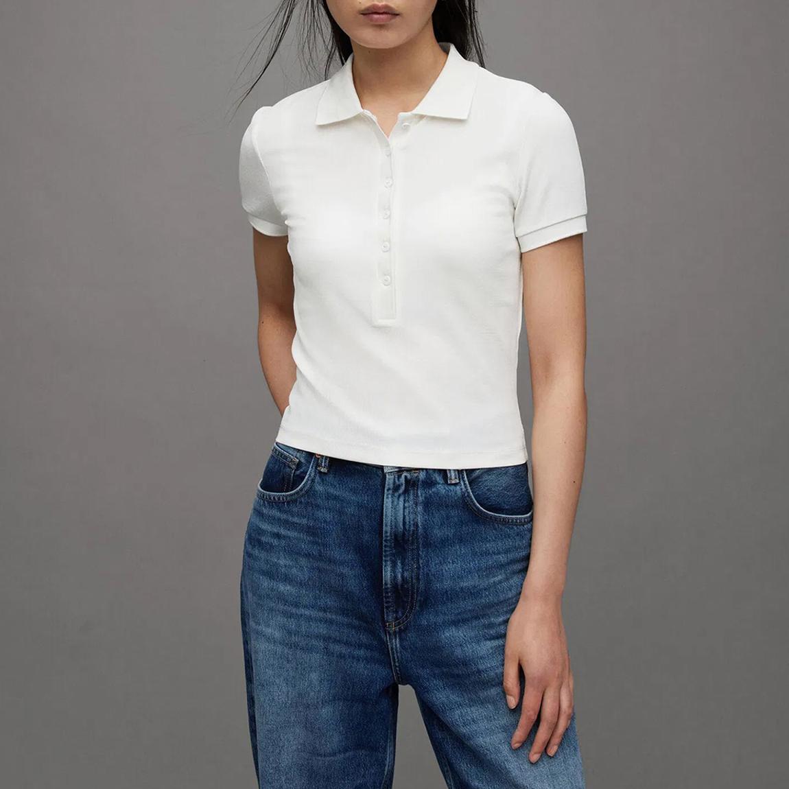 White Hallie Short Sleeve Polo Shirt main product photo