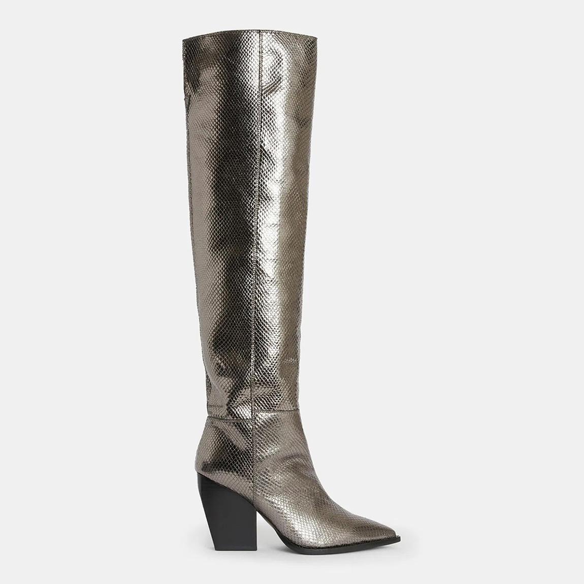 Grey Reina Snake Print Leather Boots main product photo