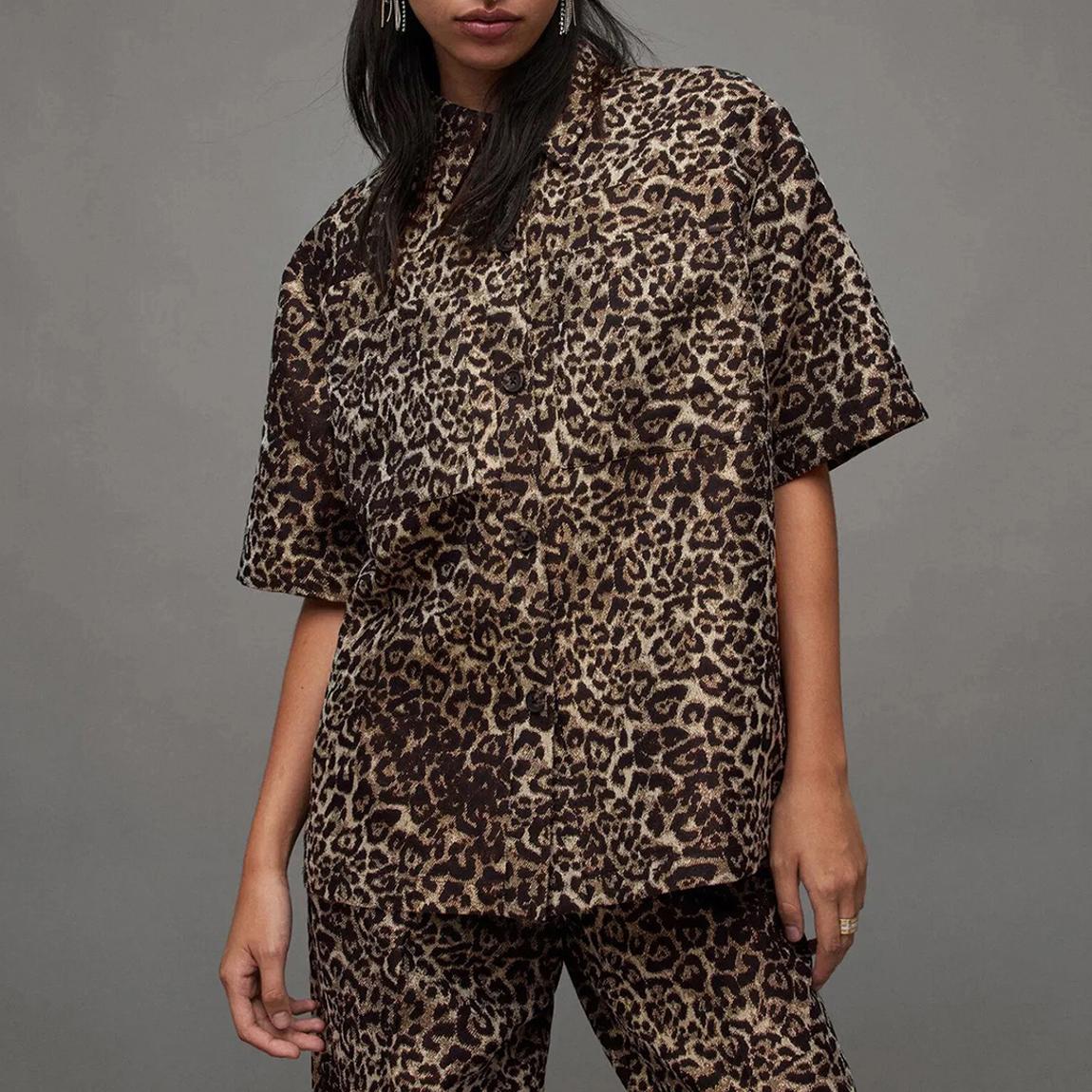Brown Jemi Animal Print Cotton Blend Shirt main product photo