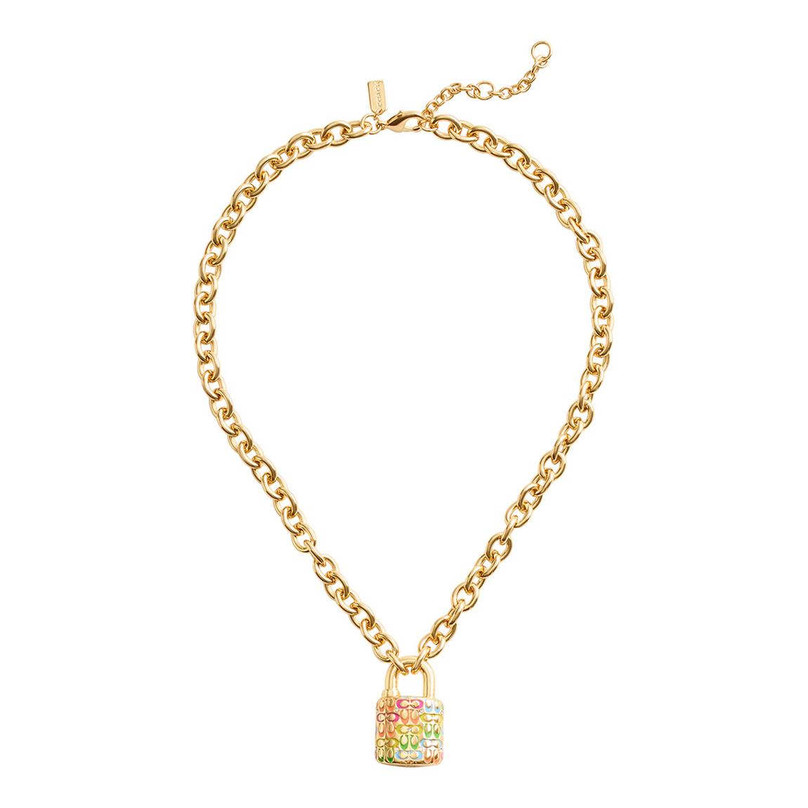 Rainbow Multi, Gold Chunky Padlock Short Pendant Necklace main product photo