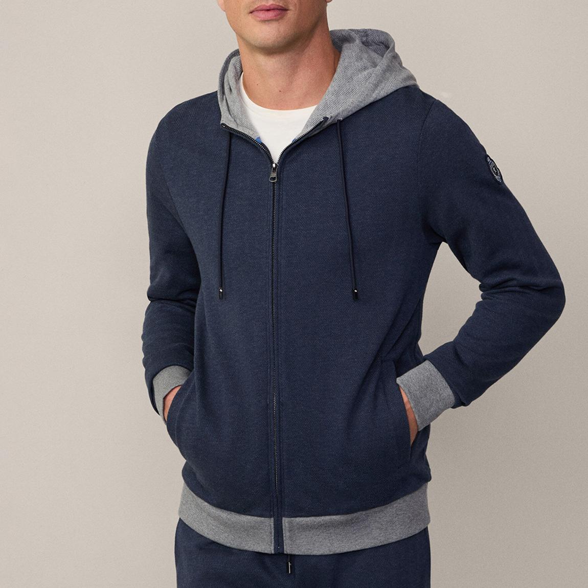 Navy Zipped Cotton Blend Hoodie main product photo