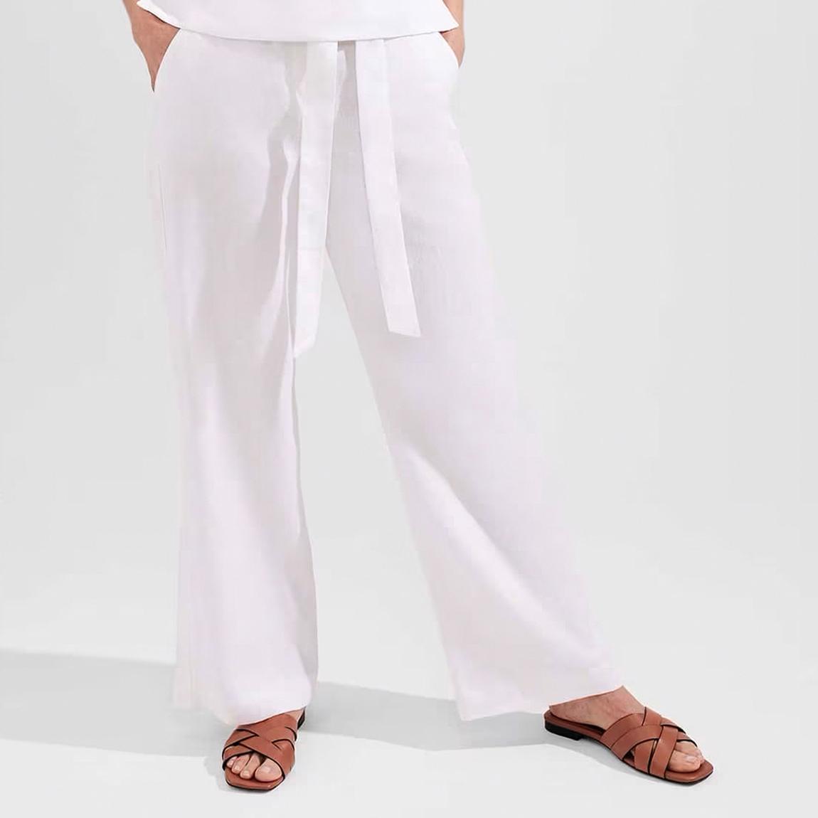 White Jacqui Linen Tie Trousers main product photo