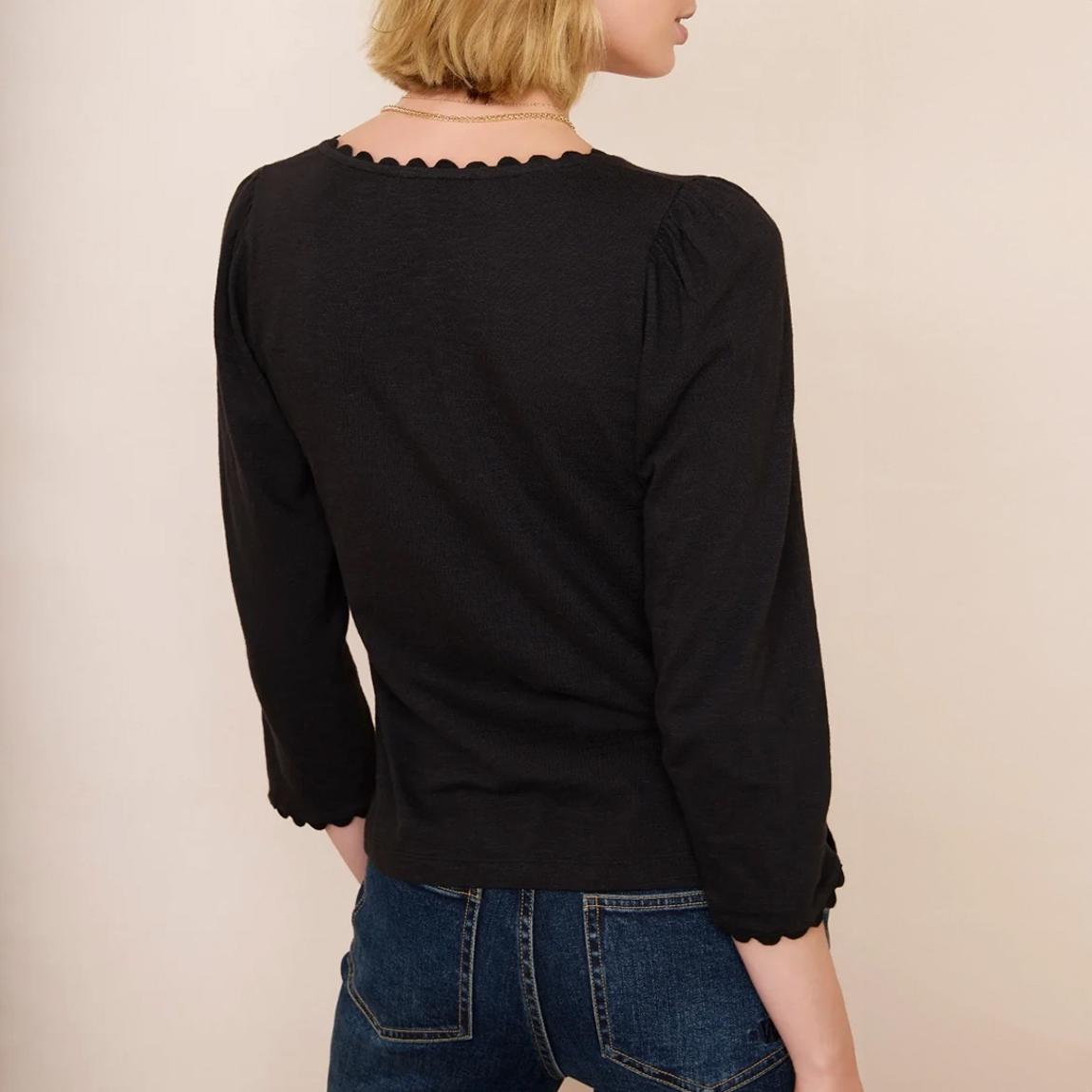 Black Elyna Ric Rac 3/4 Sleeve Tee main product photo