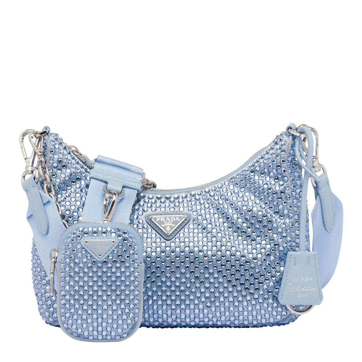 Aqua Satin Crystal Re-Edition 2005 Shoulder Bag main product photo