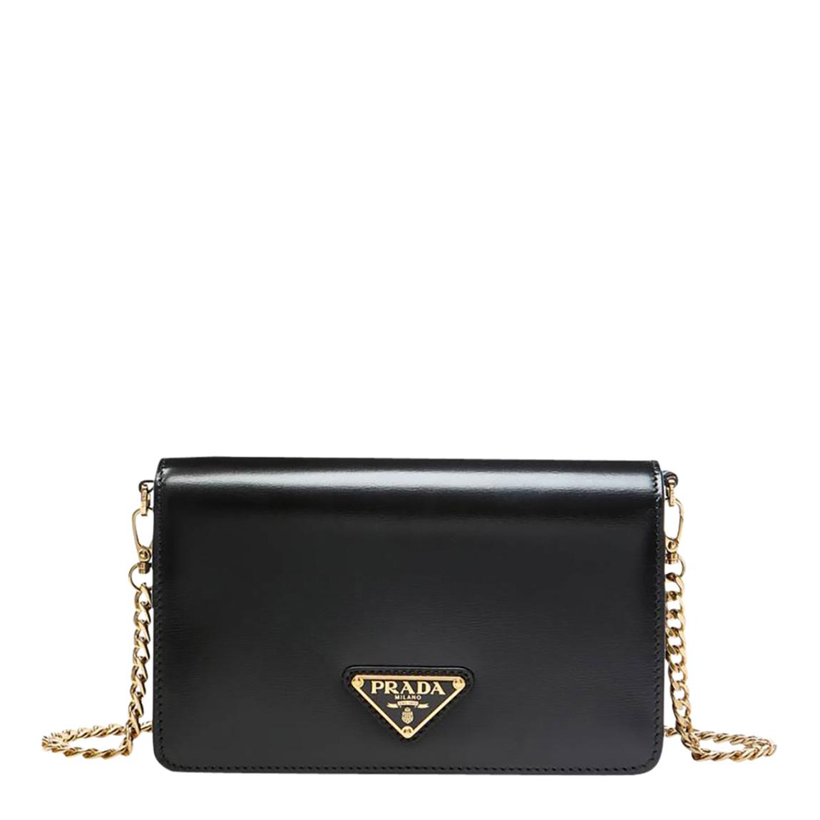 【林檎】PRADA FW2003 Leather Bag Prada Black Prada Triangle Logo Vitello Chain Shoulder Bag