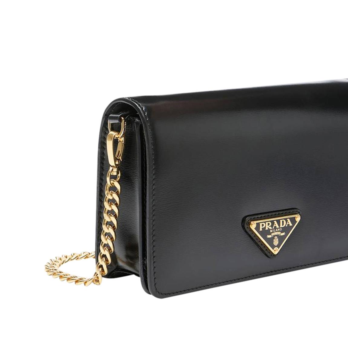 Black Prada Triangle Logo Vitello Chain Shoulder Bag main product photo