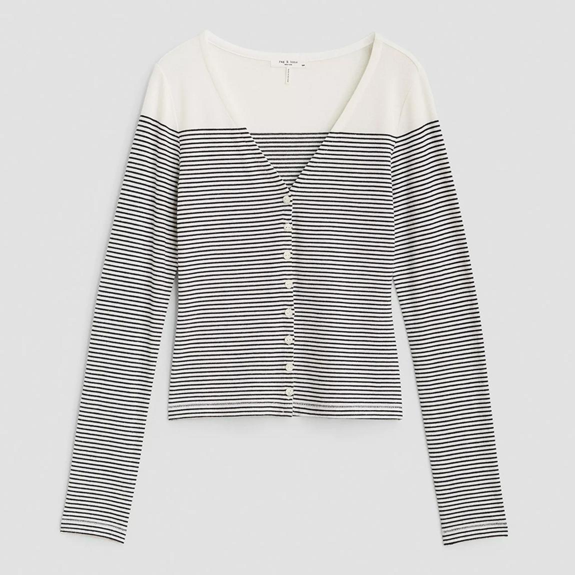 Grey Knit Stripe Vee Cardigan main product photo