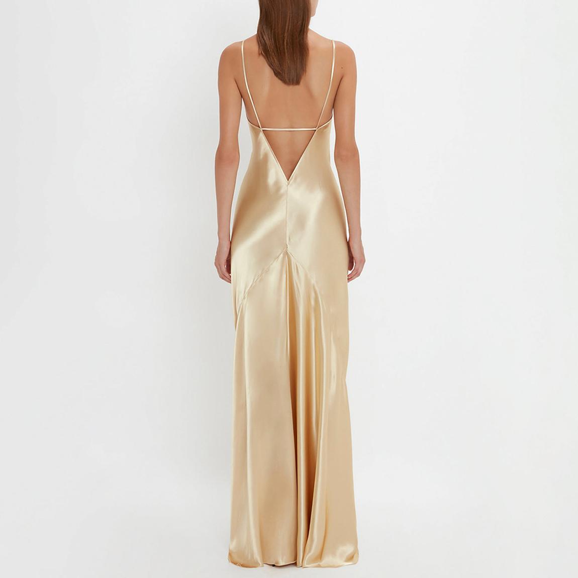 victoria beckham gold dress Victoria Beckham Draped Cowl-neck Dress
