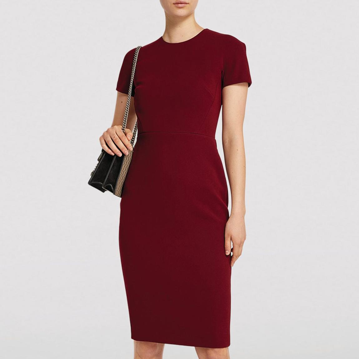Victoria Beckham Burgundy T-Shirt Fitted Dress BrandAlley