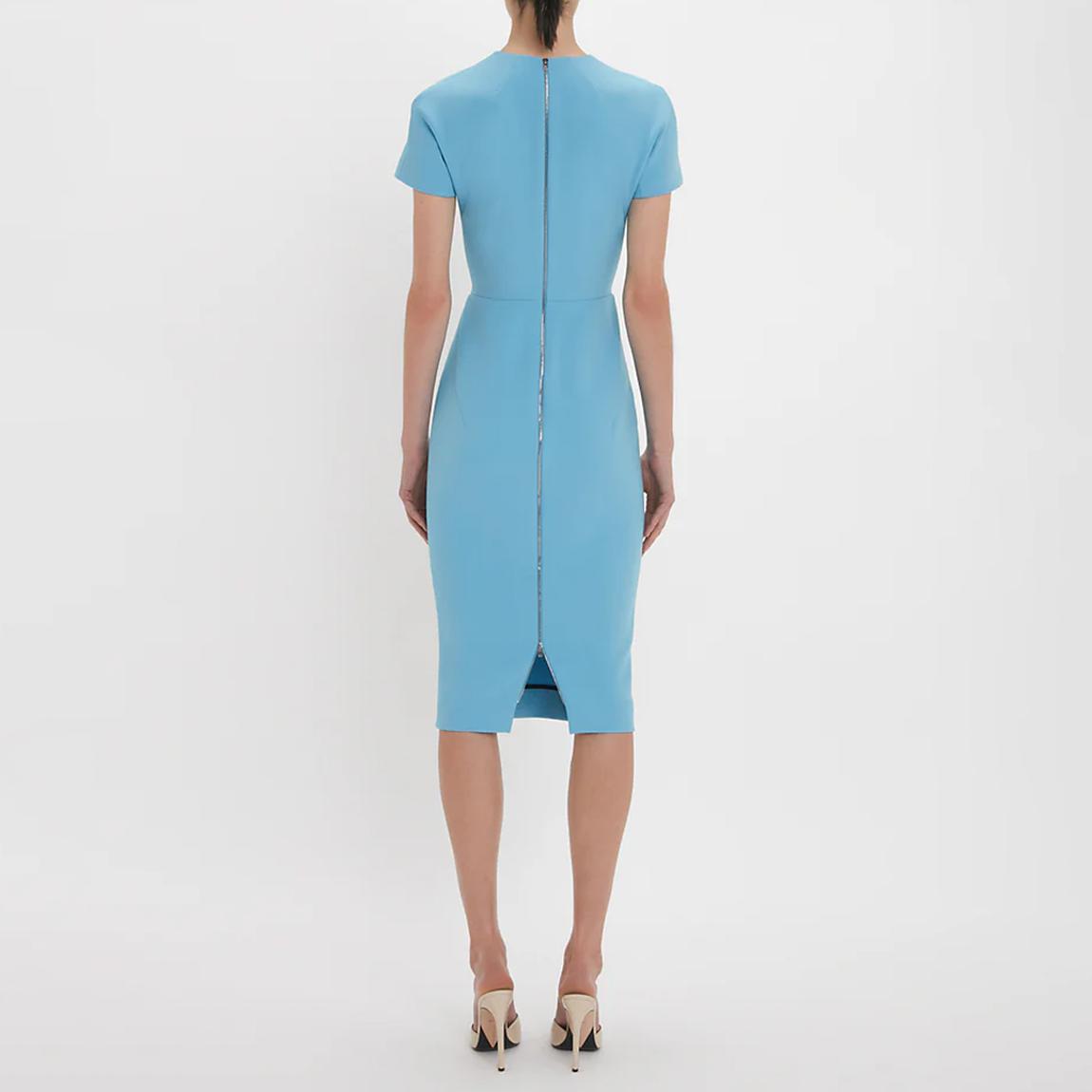 Victoria Beckham Blue T-Shirt Fitted Dress - BrandAlley
