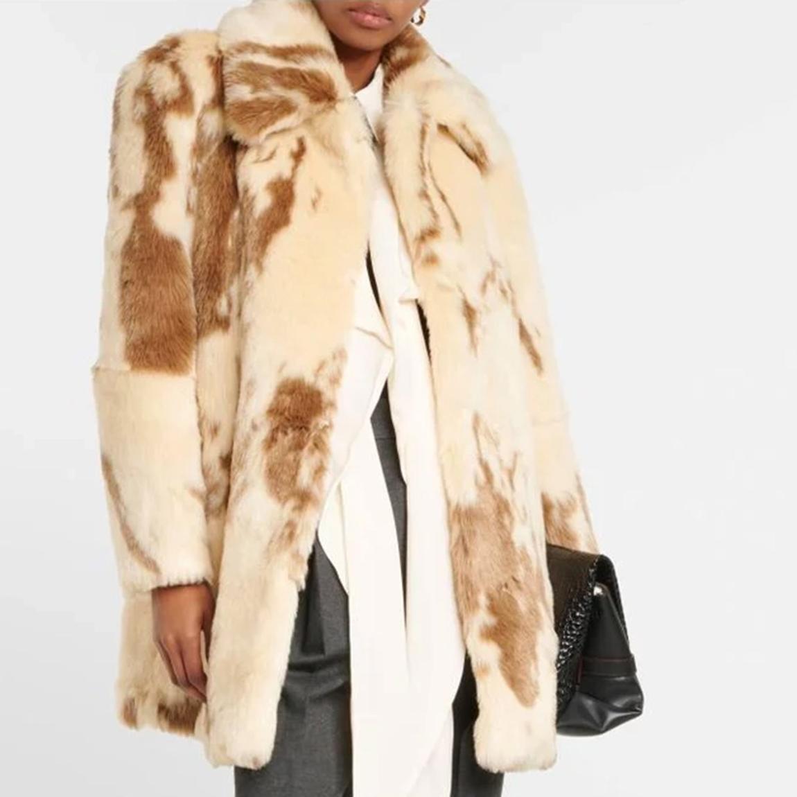 Cream Shrunken Faux Fur Coat main product photo