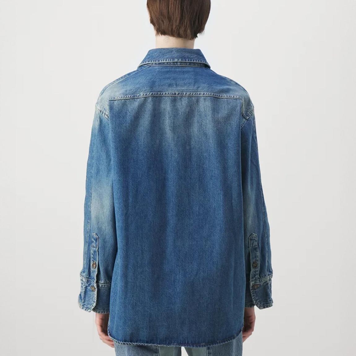 Blue Oversized Pleat Denim Shirt main product photo