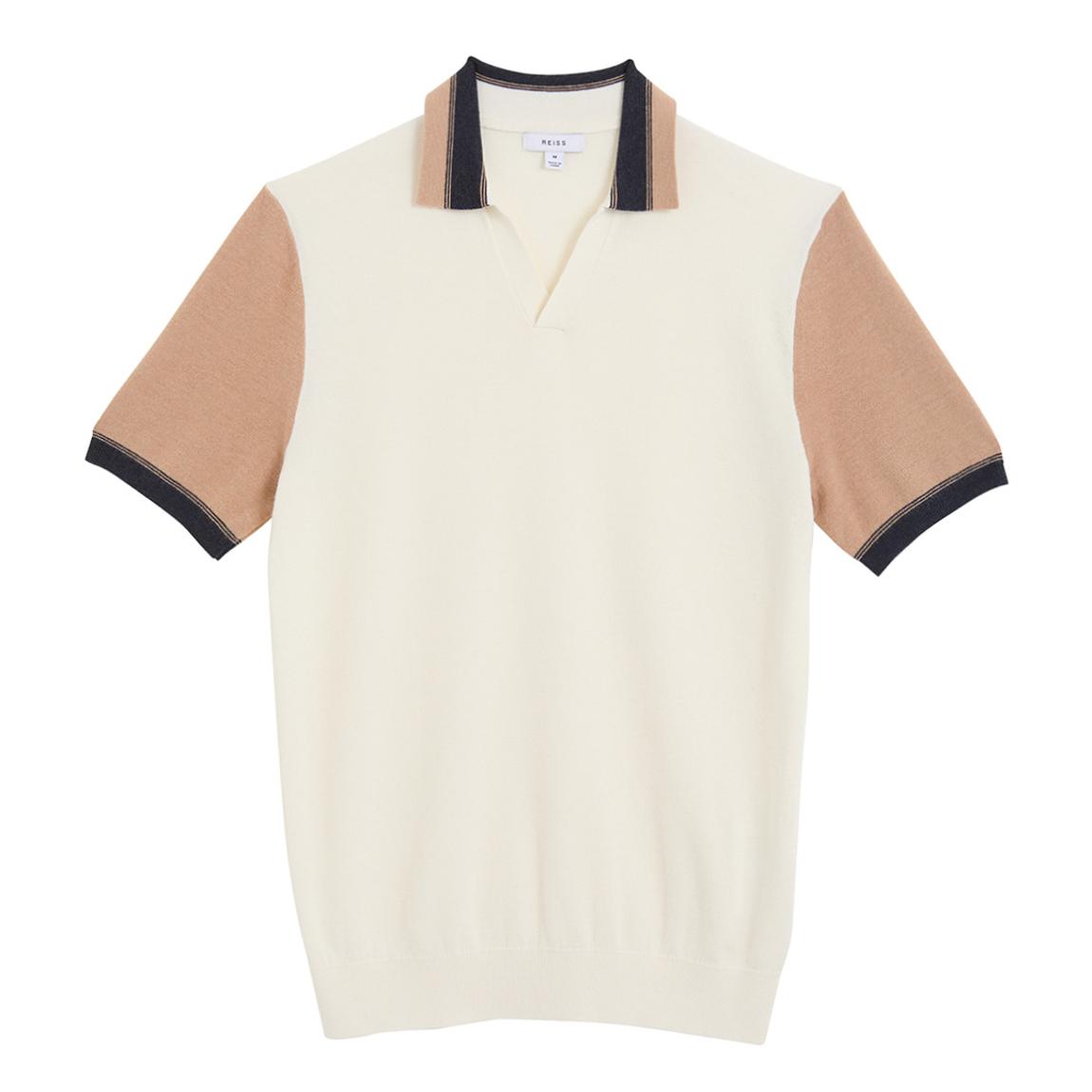 Ecru Kingsford Colour Block Wool Blend Polo Shirt main product photo