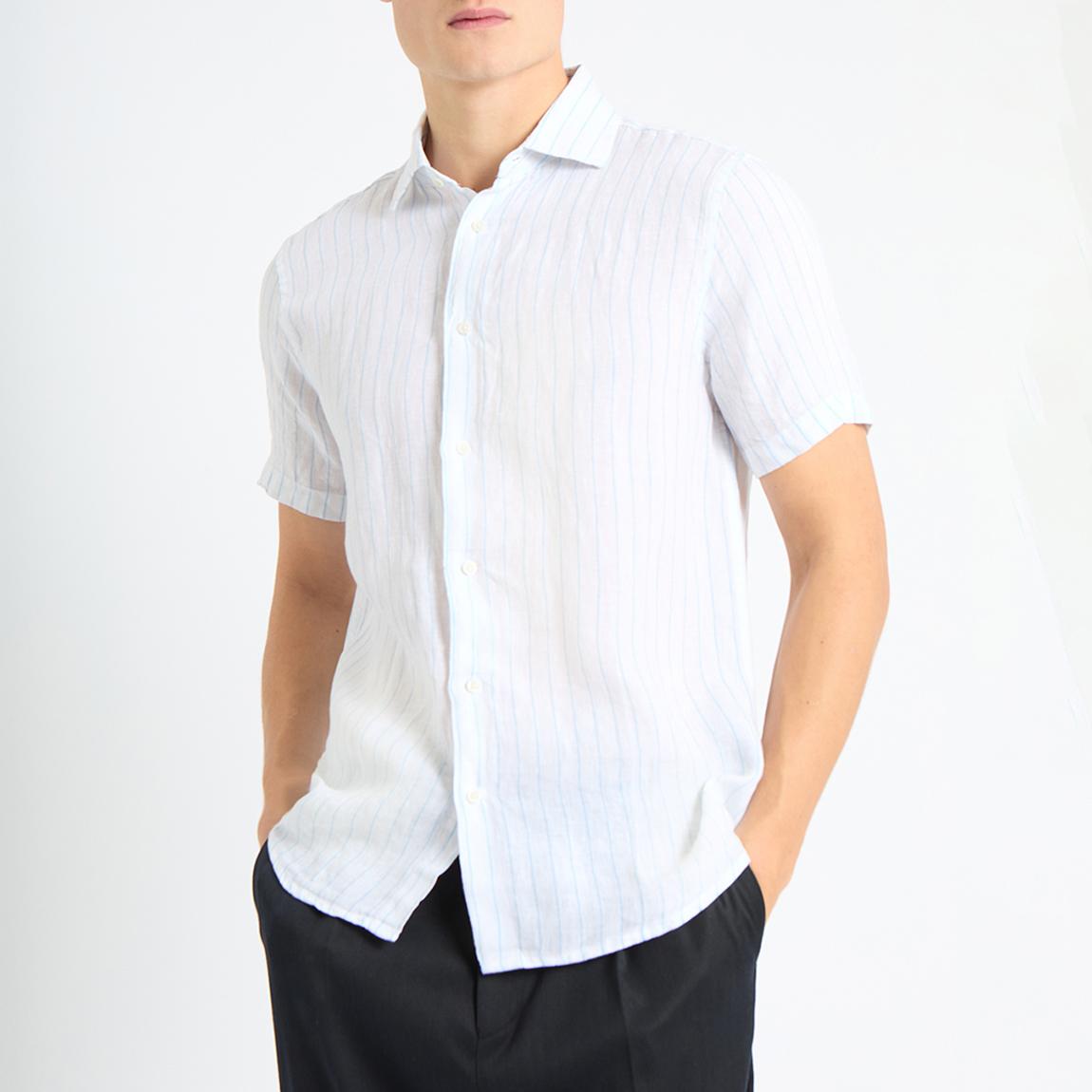 White Luca Striped Short Sleeve Linen Shirt main product photo