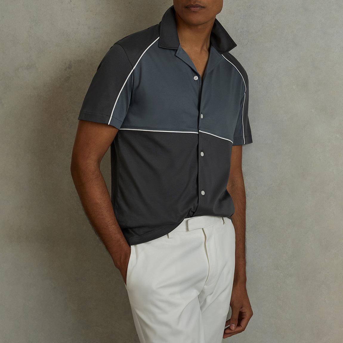 Blue Gino Colour Block Cotton Shirt main product photo