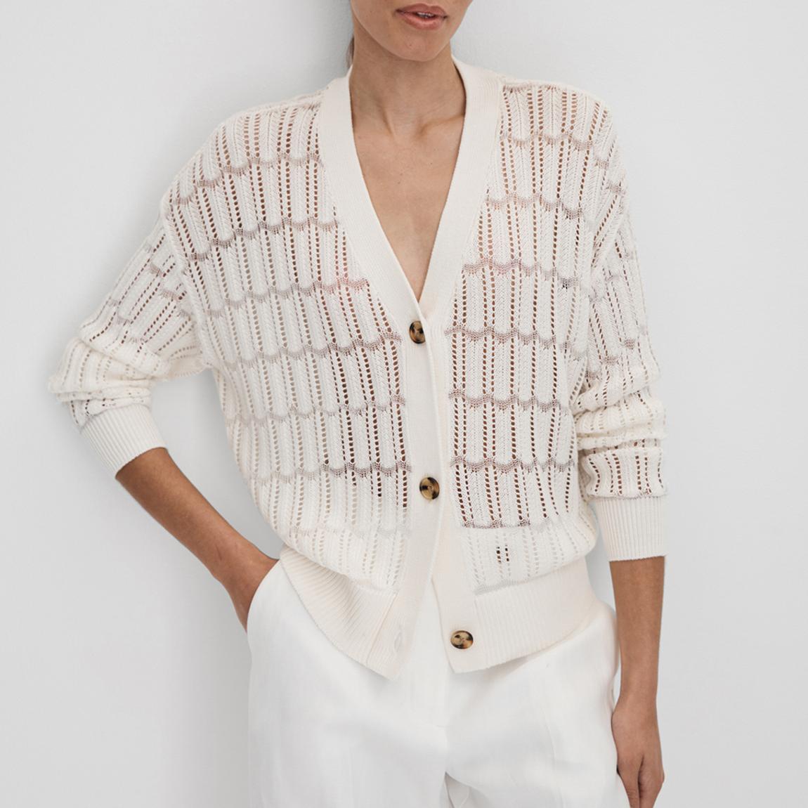 Ivory Ottie Cotton Blend Crochet Cardigan main product photo