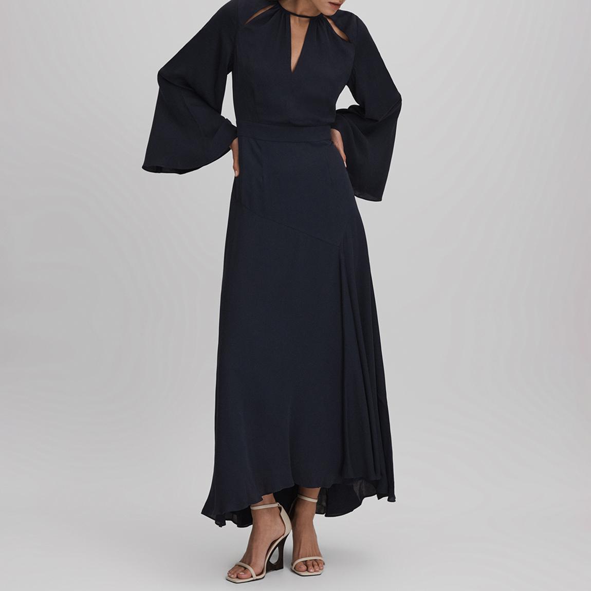 Navy Andra Fluted Sleeve Midi Dress main product photo