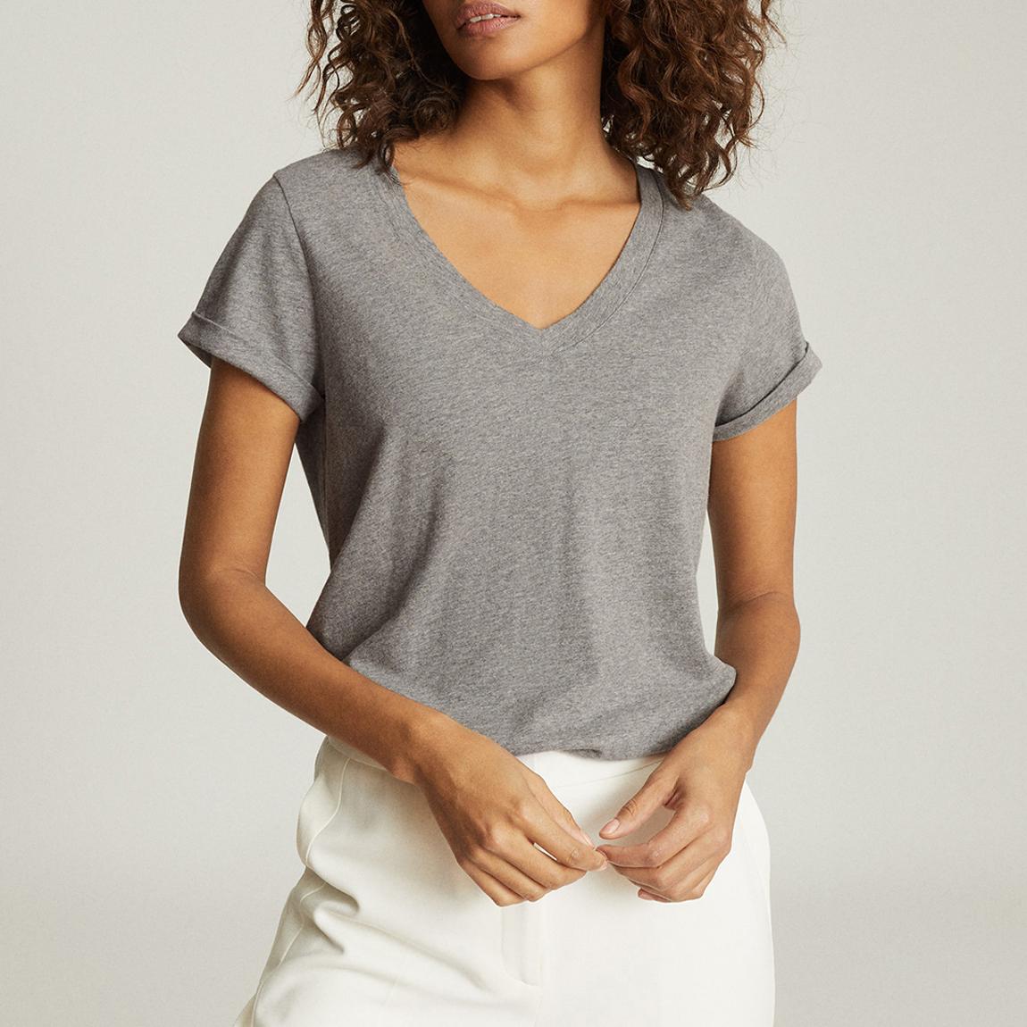 Grey Luana V-Neck Cotton T-Shirt main product photo