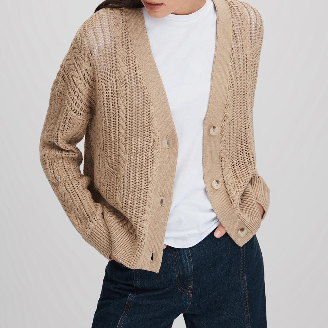 Camel Tiffany Open Stitch Cotton Cardigan main product photo