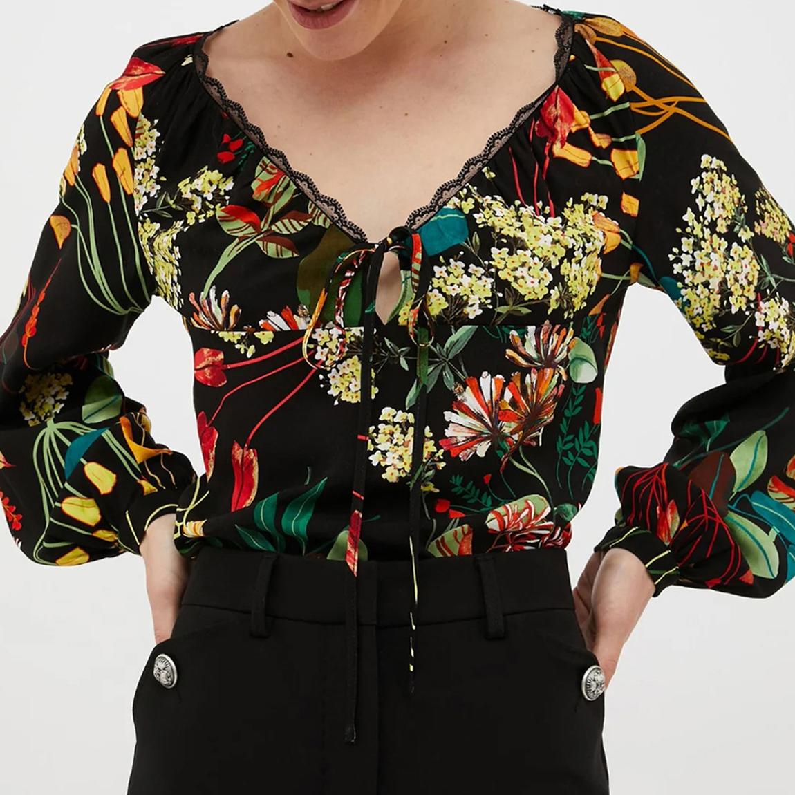Black Floral Long Sleeve Blouse main product photo