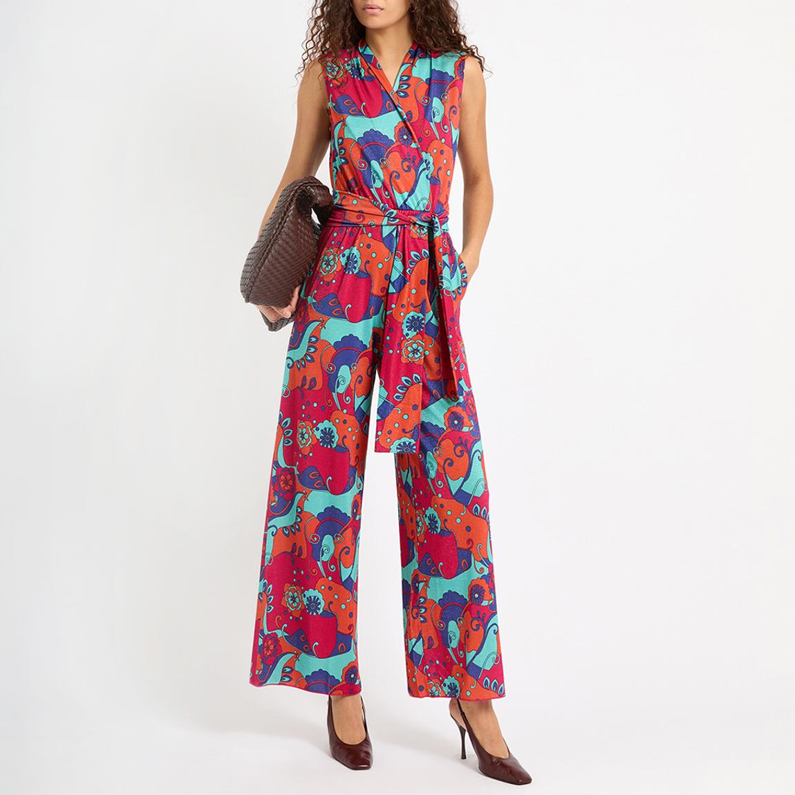 Orange Printed Tie Waist Jumpsuit main product photo