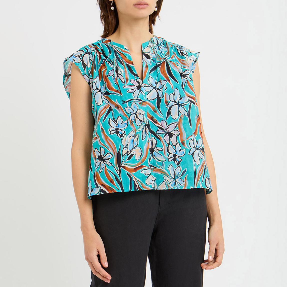 Turquoise Print Short Sleeve Blouse main product photo