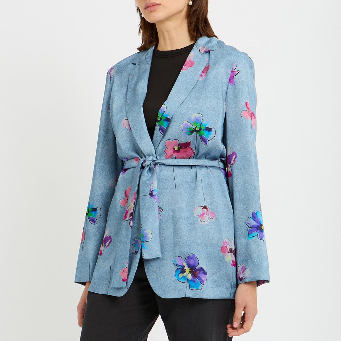 Blue Floral Tie Waist Tuc Blazer main product photo