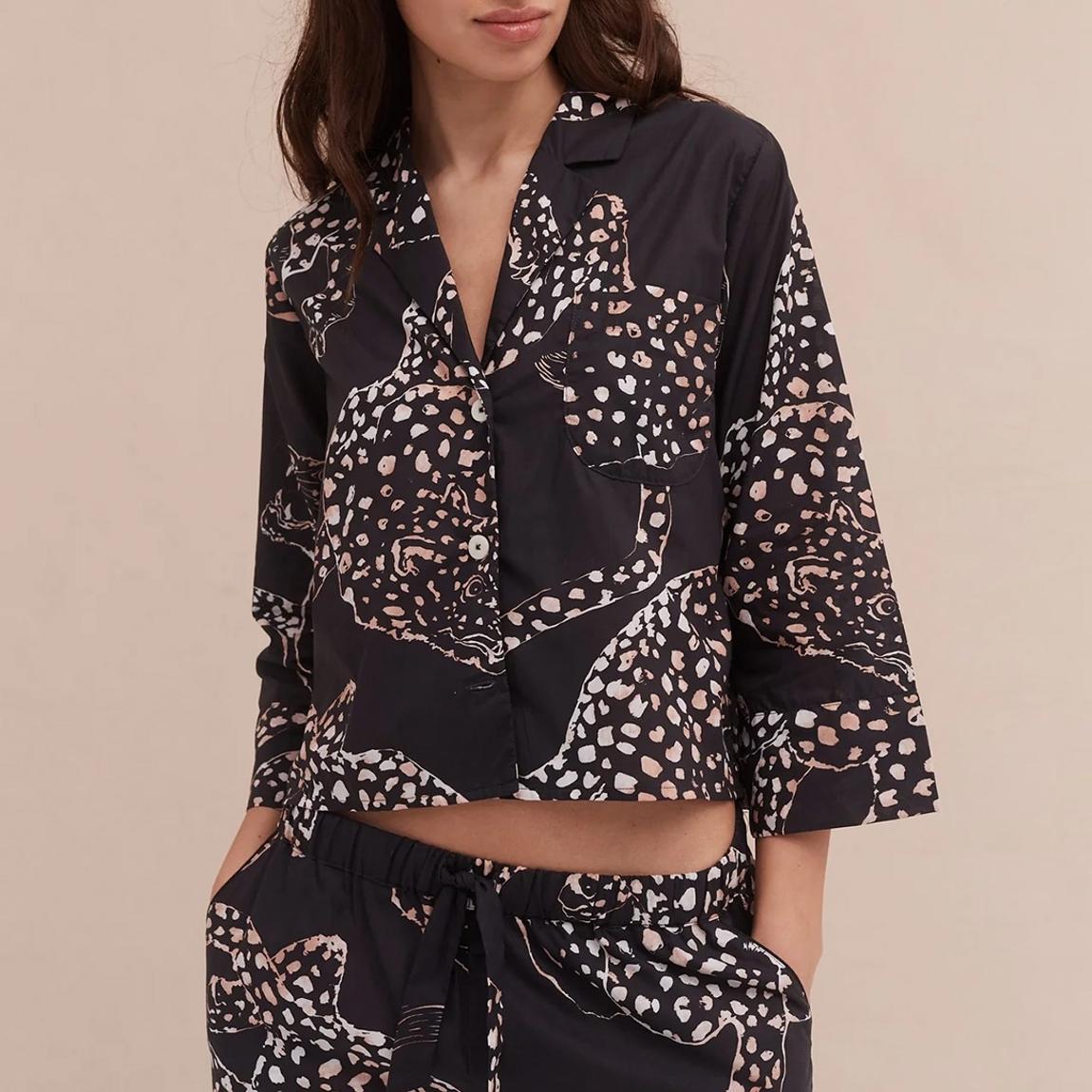 Boxy Shirt and Wide Leg Trouser Set The Jag Print Navy main product photo