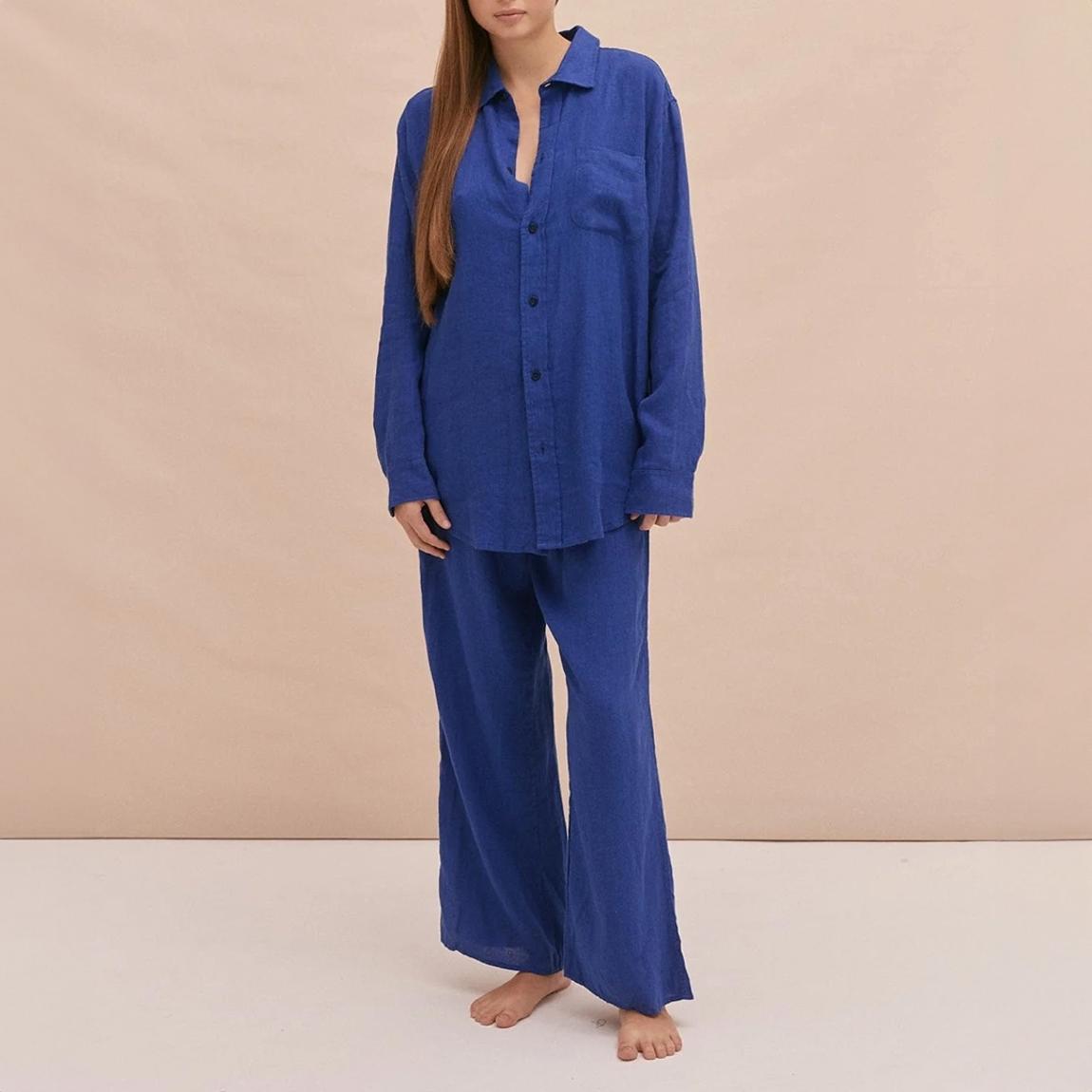 Long Lounge Set Lazuli Cobalt Blue Linen main product photo