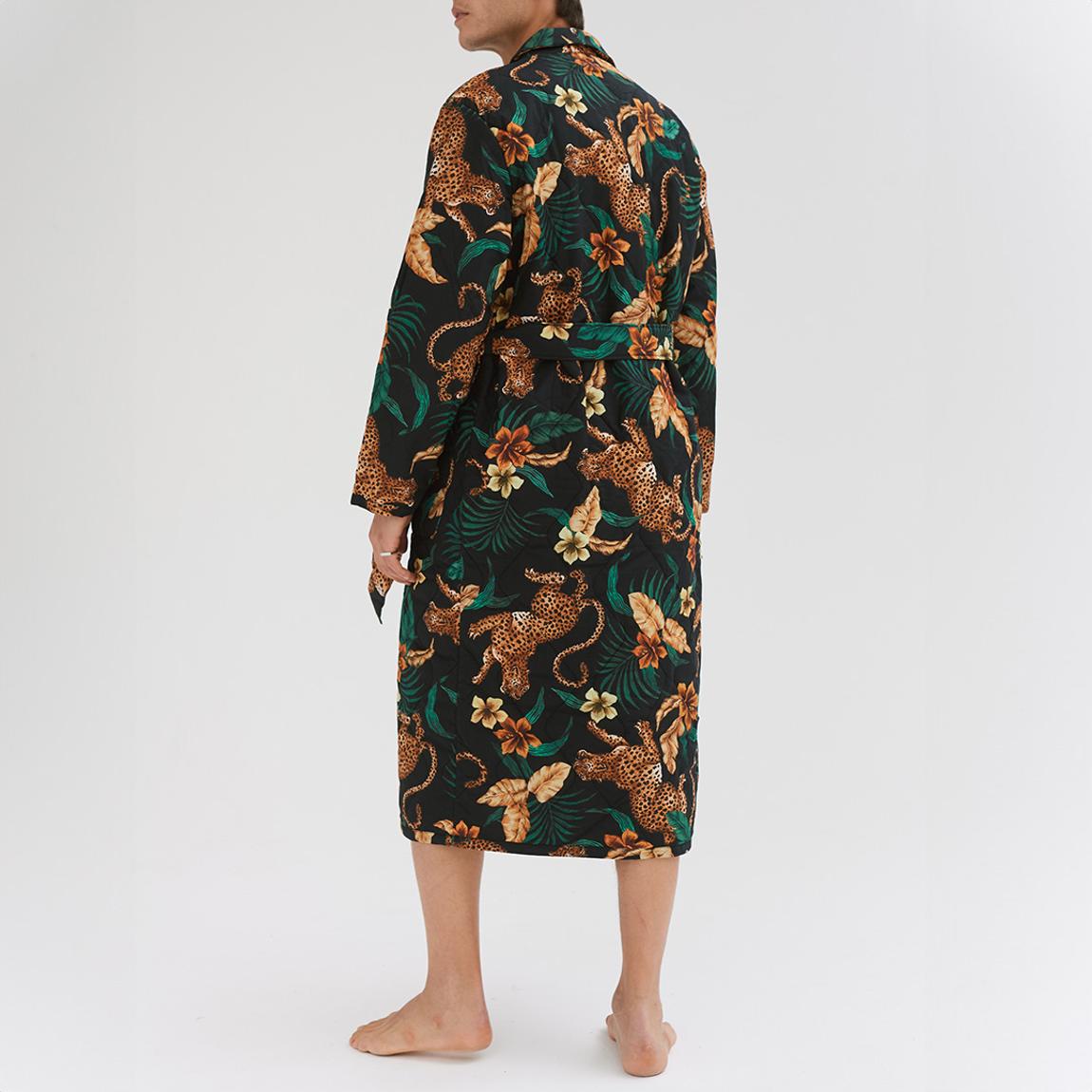 Men’s Quilted Robe Soleia Leopard Print Black/Yellow main product photo