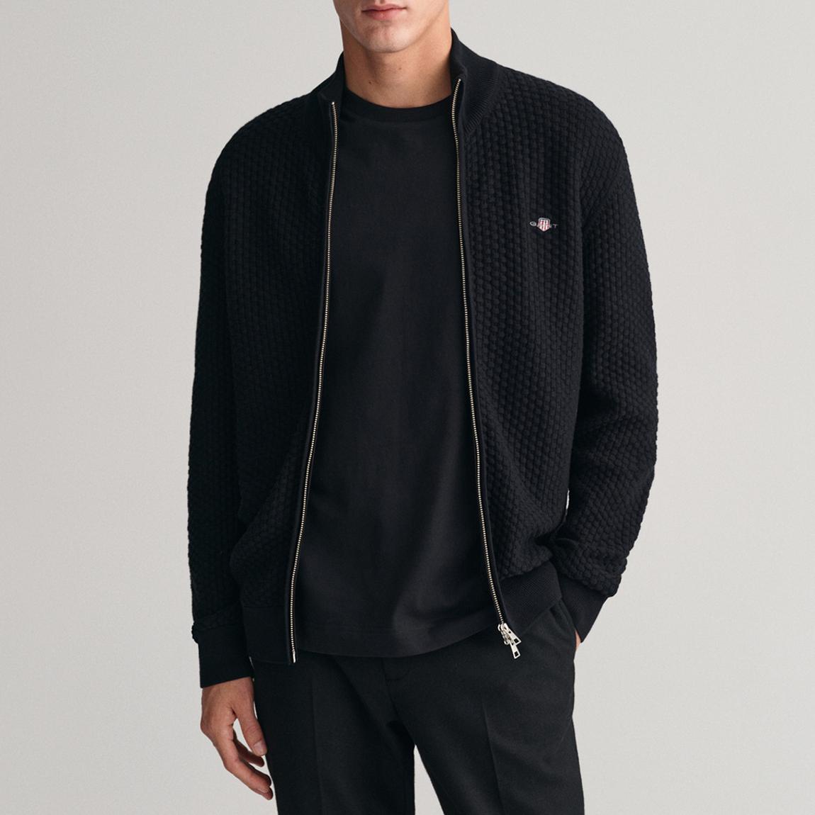 Black Textured Zip Cotton Cardigan main product photo