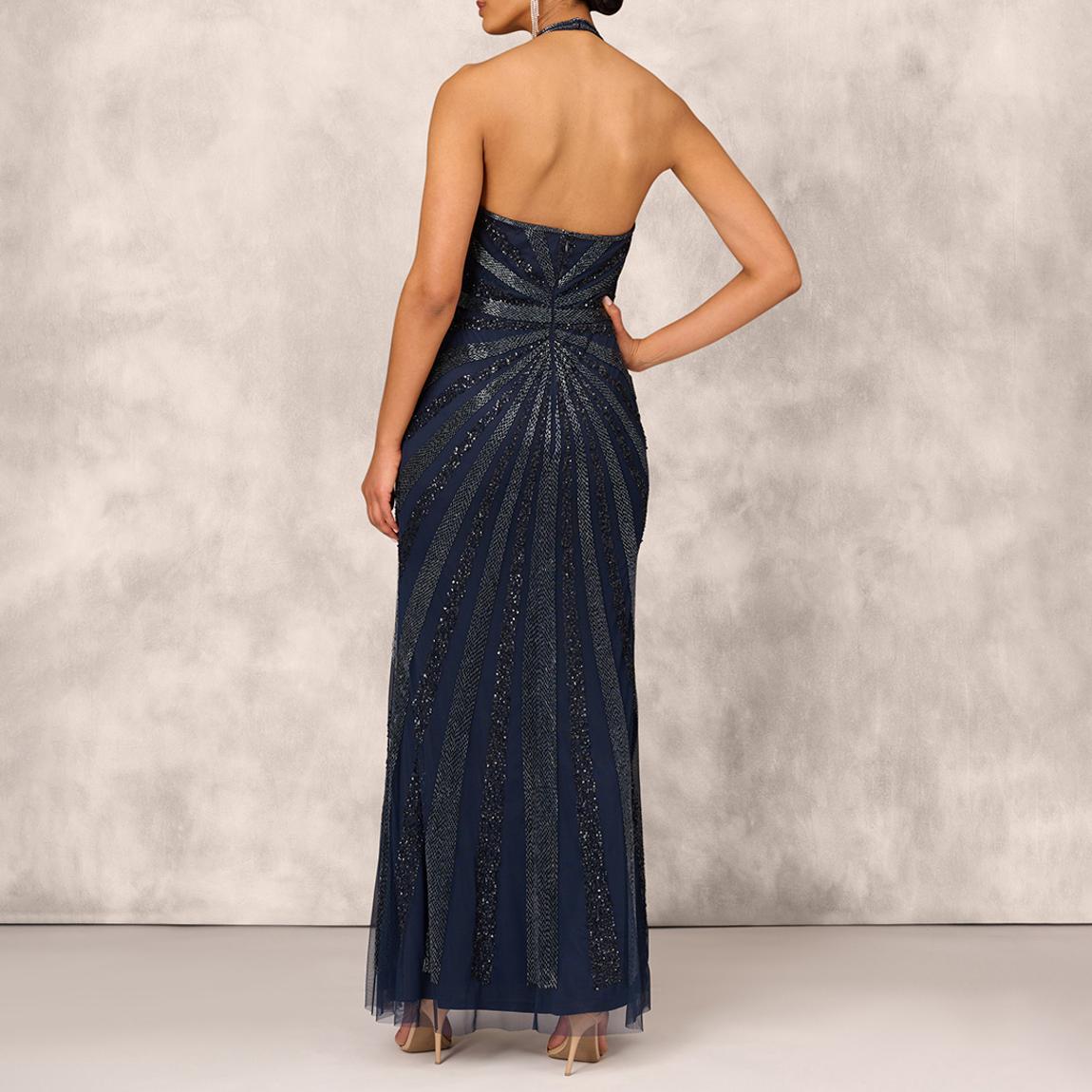 Navy V-Neck Halter Beaded Gown main product photo