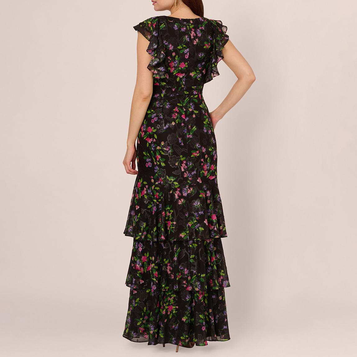 Black Floral Ruffle Chiffon Gown main product photo