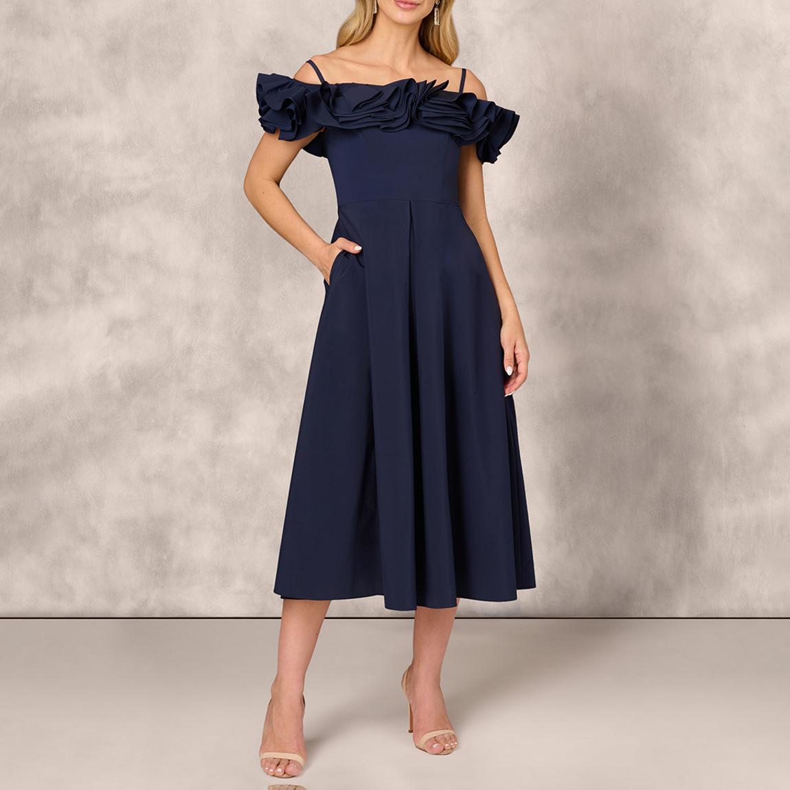Navy Stretch Taffeta Midi Dress main product photo