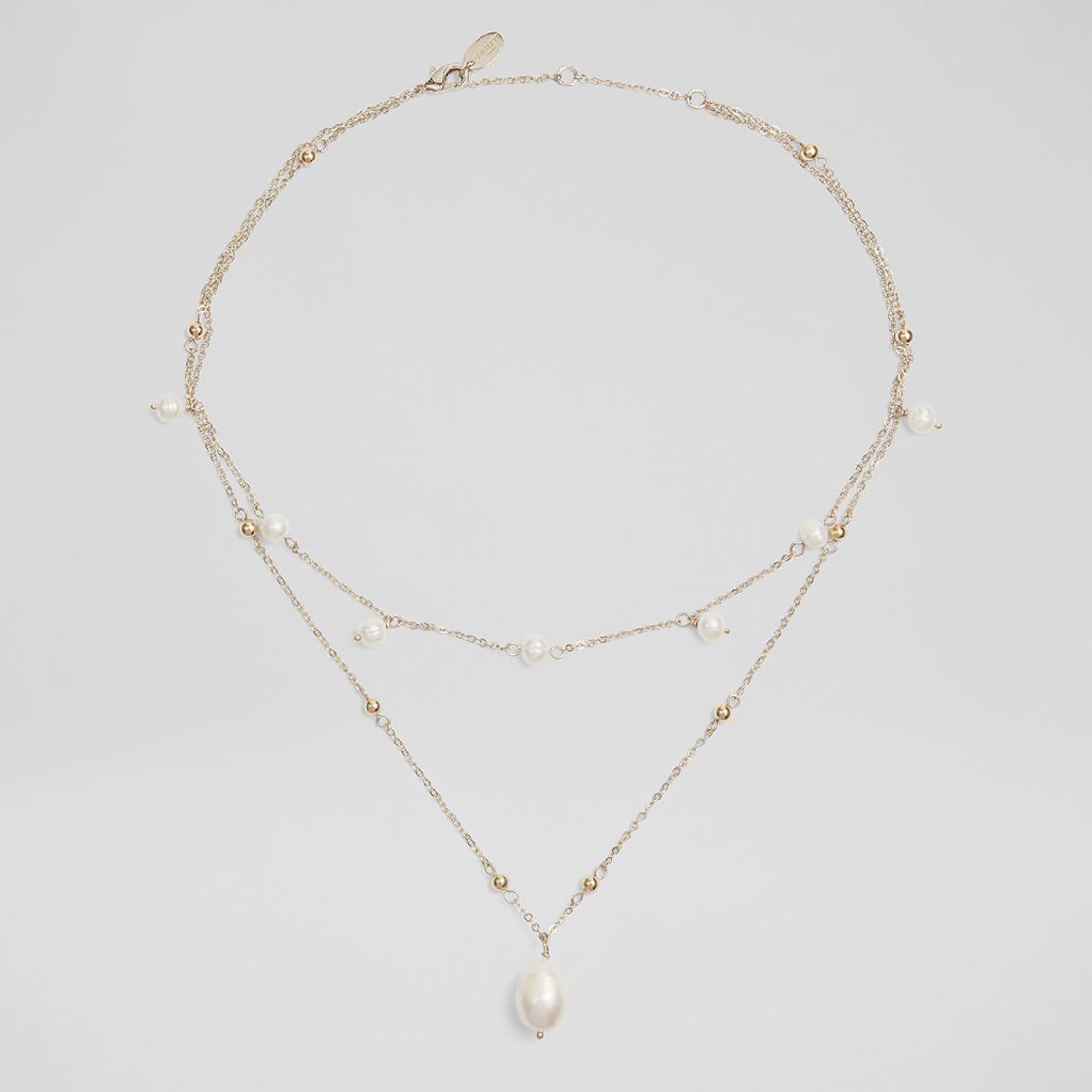 Clara Pearl and Gold Double Chain Necklace main product photo