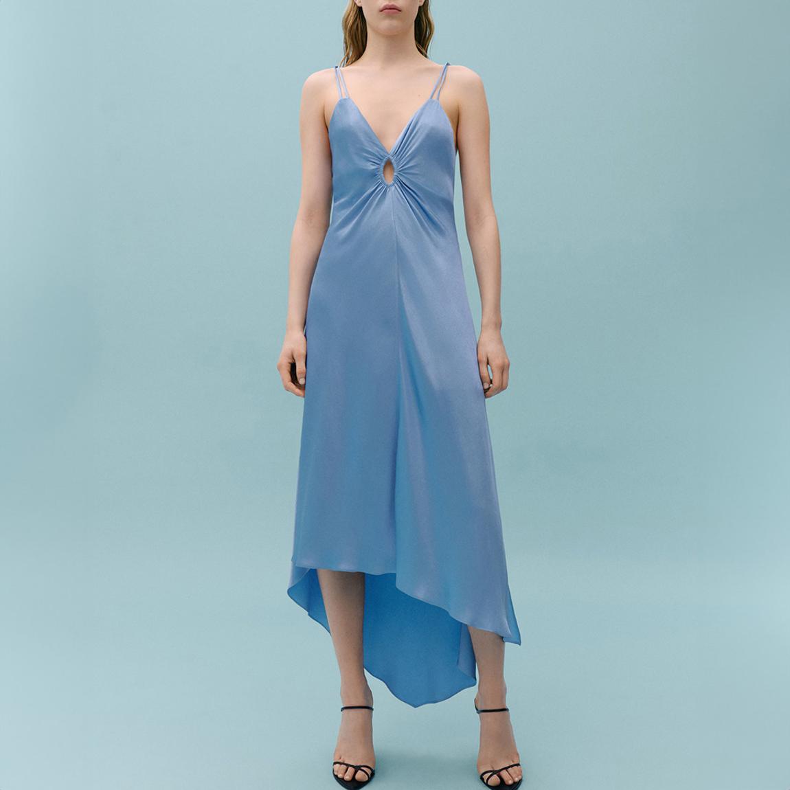 navy blue dress for baby girl ASOS DESIGN asymmetric hem drape maxi dress in charcoal