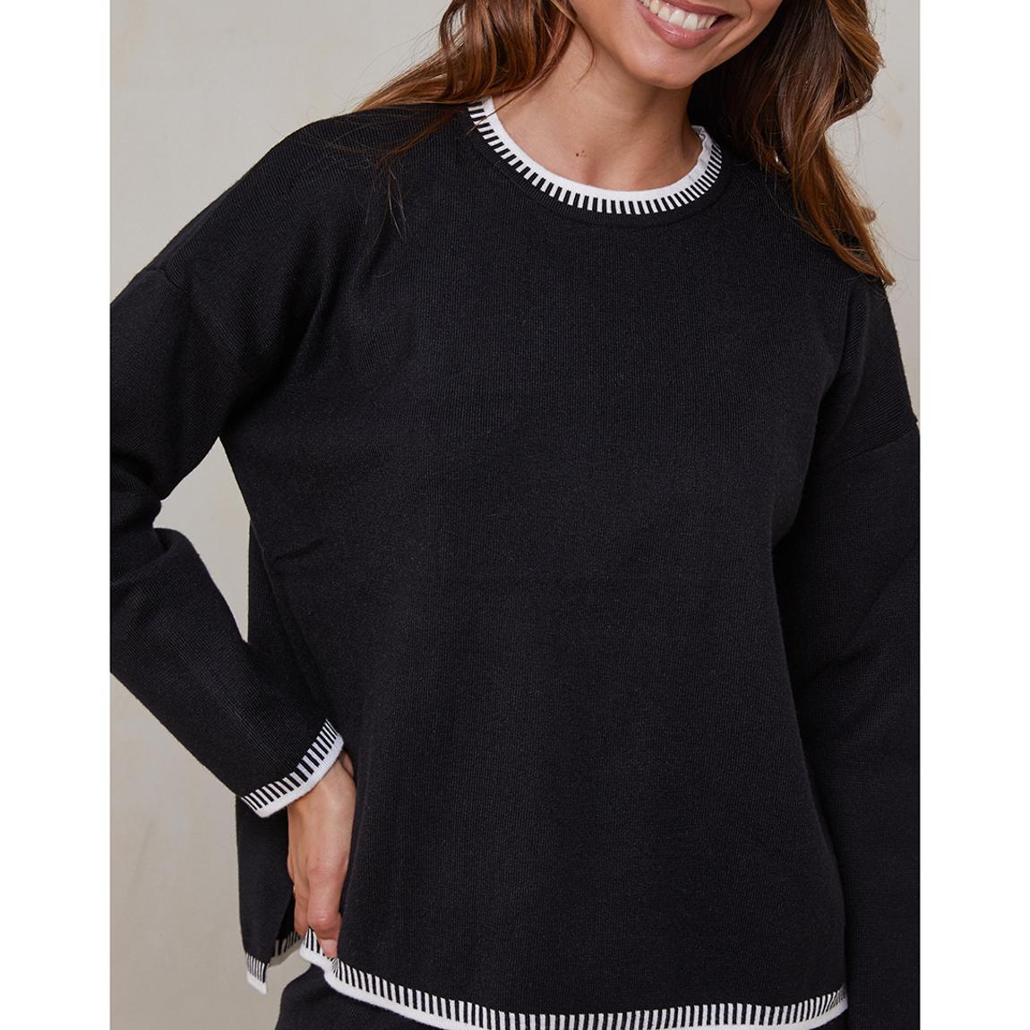 Black Cashmere Blend Contrast Trim Top main product photo
